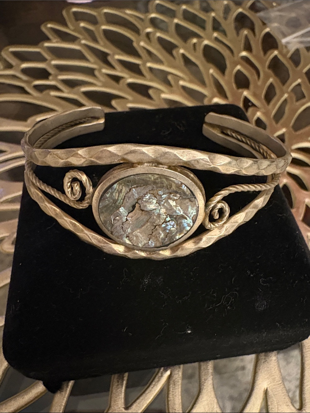 Vintage  Silver Cuff Bracelet with Abalone Shell